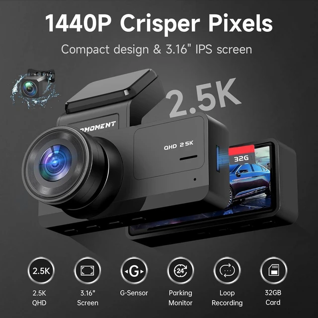 Alt view image 9 of 14 - Dash Cam Front and Rear, 2.5K Dual Dash Camera for Cars, Car Camera with 3.16" IPS Screen, 170° Wide Angle, WDR Night Vision, G-Sensor, 24H Parking Monitor, 32GB Card Included, Support 256 GB Max