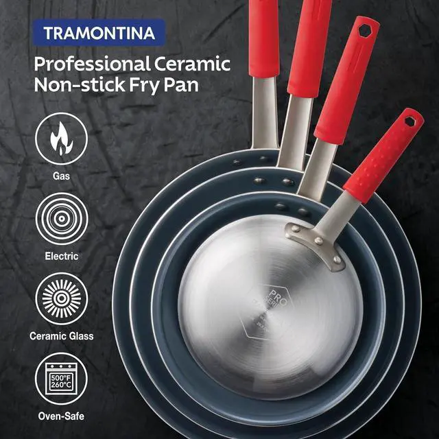 Alt view image 13 of 14 - Tramontina Professional 10-Inch Ceramic Non Stick Frying Pan, Heavy-Gauge Aluminum Skillet with Nonstick Coating, Dishwasher and Oven Safe, Gray