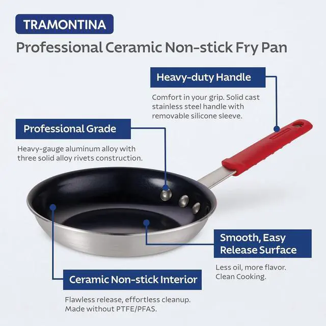 Alt view image 10 of 14 - Tramontina Professional 10-Inch Ceramic Non Stick Frying Pan, Heavy-Gauge Aluminum Skillet with Nonstick Coating, Dishwasher and Oven Safe, Black