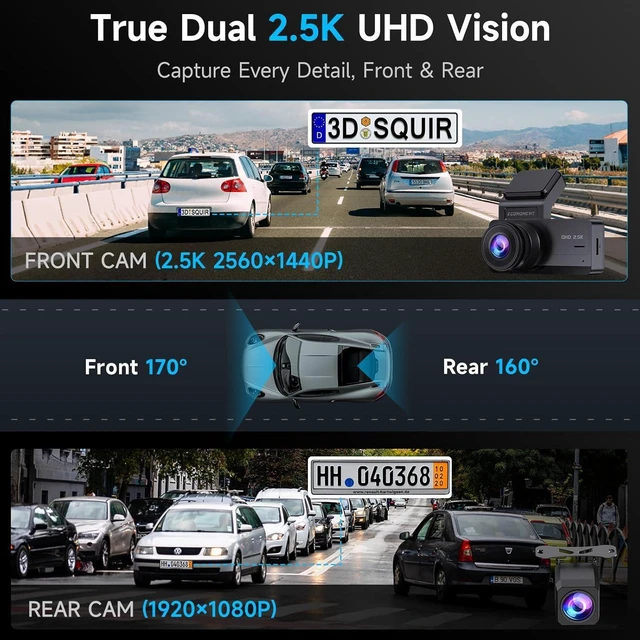 Alt view image 10 of 14 - Dash Cam Front and Rear, 2.5K Dual Dash Camera for Cars, Car Camera with 3.16" IPS Screen, 170° Wide Angle, WDR Night Vision, G-Sensor, 24H Parking Monitor, 32GB Card Included, Support 256 GB Max