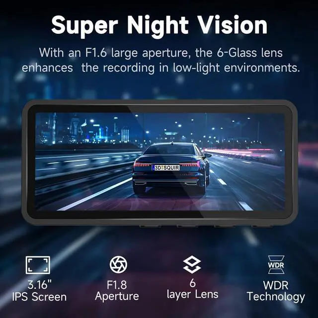 Alt view image 13 of 14 - Dash Cam Front and Rear, 2.5K Dual Dash Camera for Cars, Car Camera with 3.16" IPS Screen, 170° Wide Angle, WDR Night Vision, G-Sensor, 24H Parking Monitor, 32GB Card Included, Support 256 GB Max