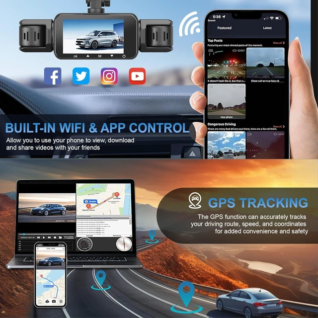 Alt view image 12 of 12 - 4 Channel Dash Cam, Front and Rear, 360 Dash Camera for Cars, 1080P FHD x4, Front 2K+1080P*2 Inside Camera, Built-in WiFi, GPS, Night Vision, 24/7 Recording Parking Mode Monitor, Free 64G Card