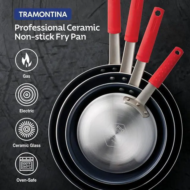 Alt view image 13 of 14 - Tramontina Professional 10-Inch Ceramic Non Stick Frying Pan, Heavy-Gauge Aluminum Skillet with Nonstick Coating, Dishwasher and Oven Safe, Black