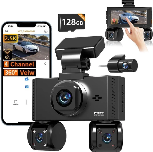 Alt view image 8 of 14 - 4 Channel Dash Cam Front and Rear Inside Left Right Car Dash Camera 360 View, 2.5K QHD Car Camera Supper Night Vision, 5G WiFi 3.16 IPS Touch Screen, G-Sensor,24H Parking Mode Free128G Card 256G Max