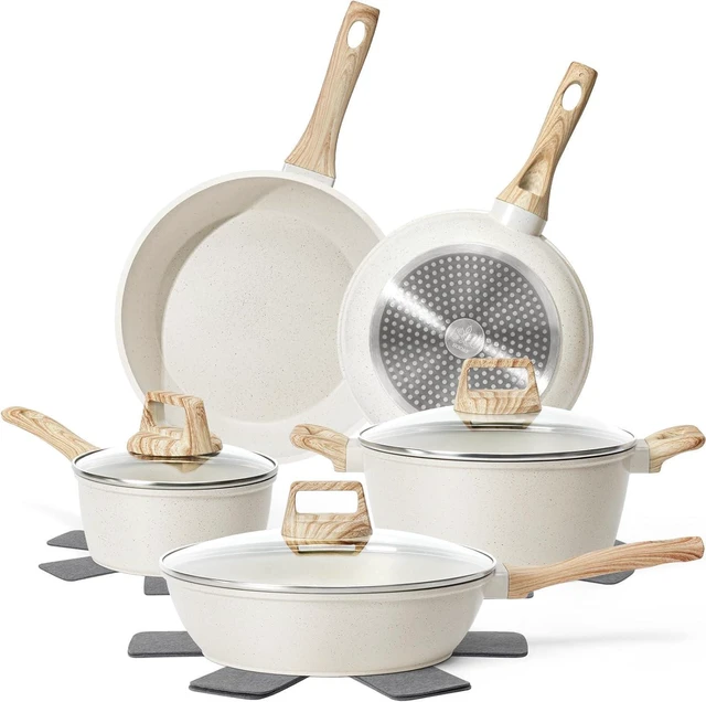 Alt view image 8 of 14 - 12 Pcs Pots and Pans Set Non Stick, Cookware Sets White Granite Induction Cookware, Non-toxic Healthy Nonstick Kitchen Cooking Set with Frying Pans Set, Saucepans (PFAS/PFOA/PFOS Free)