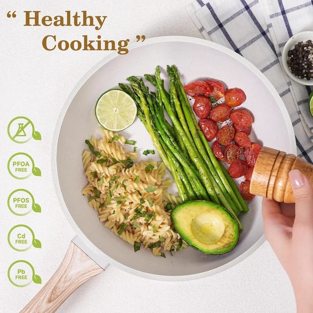 Alt view image 11 of 14 - 12 Pcs Pots and Pans Set Non Stick, Cookware Sets White Granite Induction Cookware, Non-toxic Healthy Nonstick Kitchen Cooking Set with Frying Pans Set, Saucepans (PFAS/PFOA/PFOS Free)