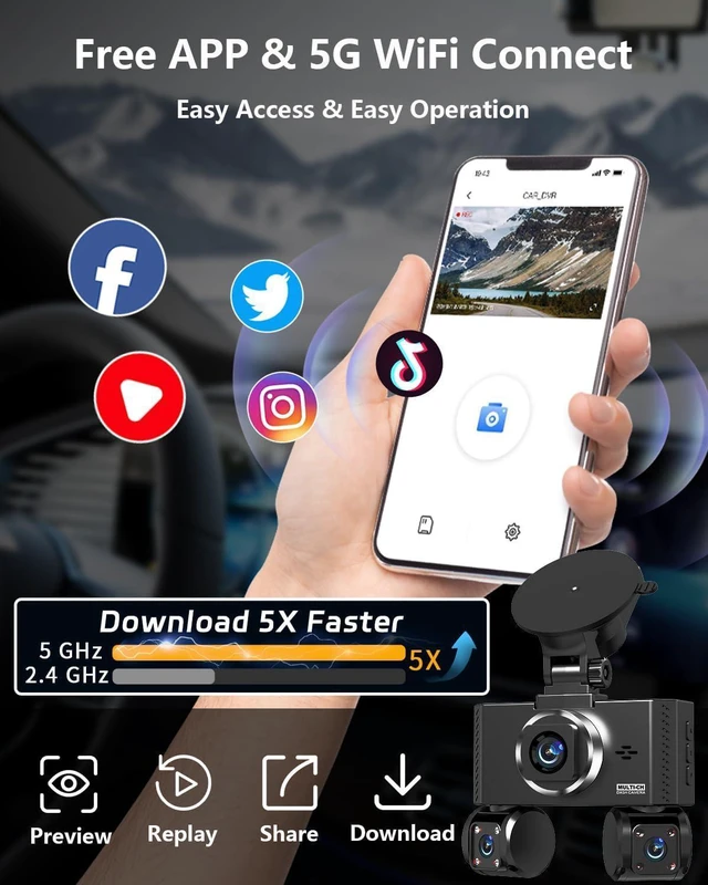 Alt view image 12 of 14 - 4 Channel Dash Cam Front and Rear Inside Left Right Car Dash Camera 360 View, 2.5K QHD Car Camera Supper Night Vision, 5G WiFi 3.16 IPS Touch Screen, G-Sensor,24H Parking Mode Free128G Card 256G Max