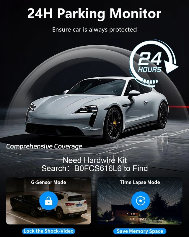 Alt view image 14 of 14 - 4 Channel Dash Cam Front and Rear Inside Left Right Car Dash Camera 360 View, 2.5K QHD Car Camera Supper Night Vision, 5G WiFi 3.16 IPS Touch Screen, G-Sensor,24H Parking Mode Free128G Card 256G Max