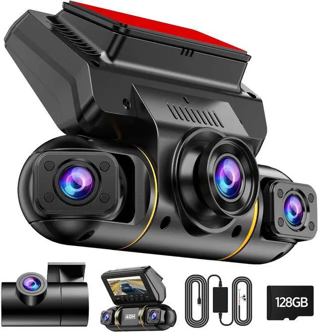 Alt view image 7 of 12 - LAMTTO 4 Channel Dash Cam 360 View, 1080P Front and Rear Inside Left Right, Dash Camera for Cars with Hardwire Kit for 24h Security Parking Monitor, IR Night Vision Dashcam,128GB Card Included