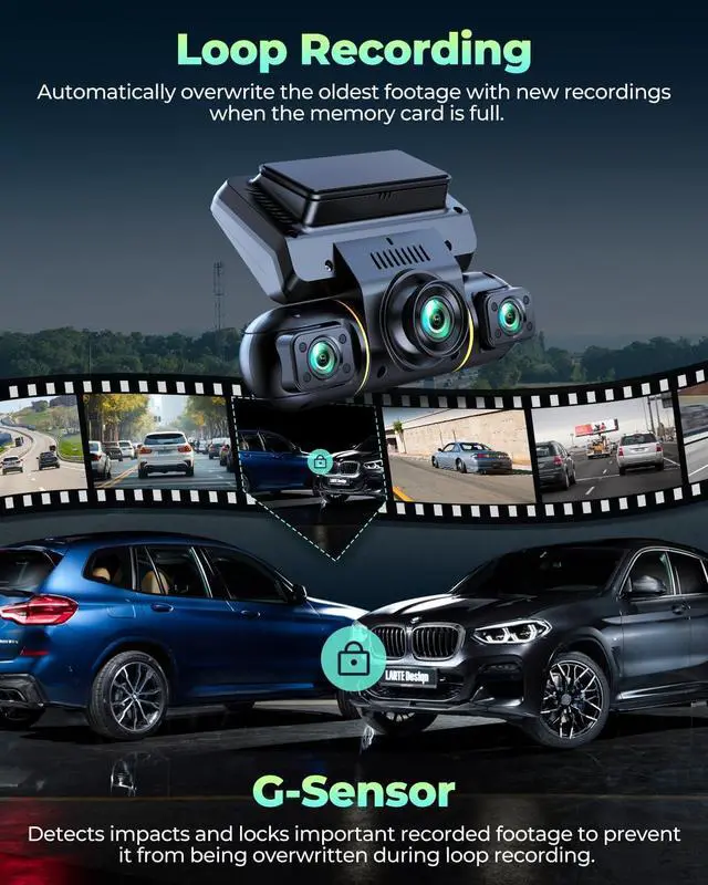 Alt view image 11 of 12 - LAMTTO 4 Channel Dash Cam 360 View, 1080P Front and Rear Inside Left Right, Dash Camera for Cars with Hardwire Kit for 24h Security Parking Monitor, IR Night Vision Dashcam,128GB Card Included
