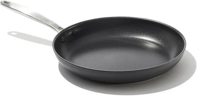 Alt view image 8 of 14 - OXO Enhanced 12" Frying Pan Skillet, PFAS-Free Ceramic Nonstick, Durable Hard Anodized Cookware, Scratch Resistant, Stainless Steel Handle, Good Grips, Dishwasher & Oven safe, Black