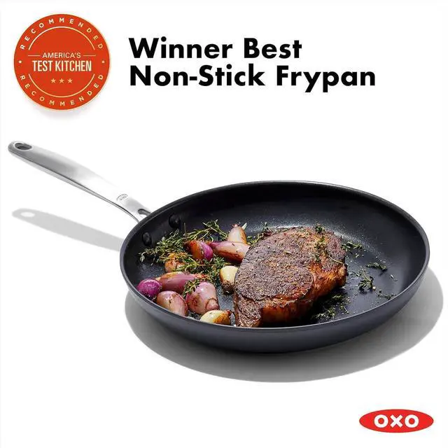 Alt view image 10 of 14 - OXO Enhanced 12" Frying Pan Skillet, PFAS-Free Ceramic Nonstick, Durable Hard Anodized Cookware, Scratch Resistant, Stainless Steel Handle, Good Grips, Dishwasher & Oven safe, Black