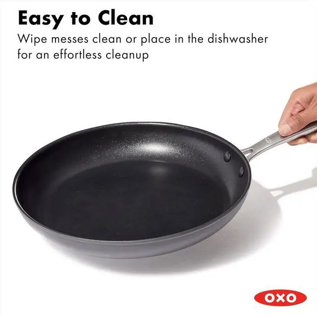 Alt view image 13 of 14 - OXO Enhanced 12" Frying Pan Skillet, PFAS-Free Ceramic Nonstick, Durable Hard Anodized Cookware, Scratch Resistant, Stainless Steel Handle, Good Grips, Dishwasher & Oven safe, Black