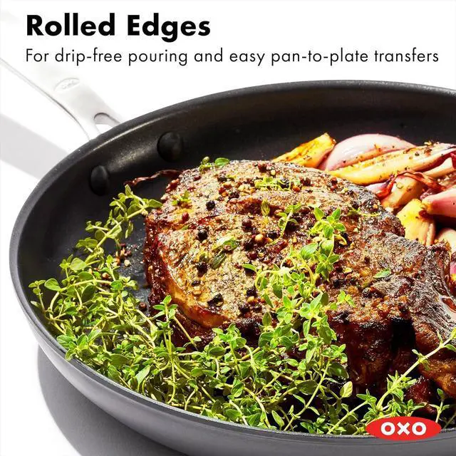 Alt view image 12 of 14 - OXO Enhanced 12" Frying Pan Skillet, PFAS-Free Ceramic Nonstick, Durable Hard Anodized Cookware, Scratch Resistant, Stainless Steel Handle, Good Grips, Dishwasher & Oven safe, Black