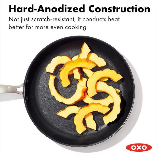 Alt view image 11 of 14 - OXO Enhanced 12" Frying Pan Skillet, PFAS-Free Ceramic Nonstick, Durable Hard Anodized Cookware, Scratch Resistant, Stainless Steel Handle, Good Grips, Dishwasher & Oven safe, Black