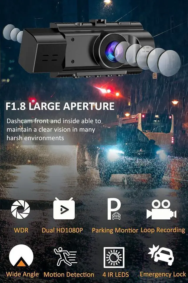 Alt view image 8 of 12 - Dual Dash Cam Front and Inside FHD 1080P Dash Camera for Cars Dashcams for Cars with Infrared Night Vision, Car Camera Driving Recorder 24H Park Monitor Motion Detection G-Sensor for Taxi Uber