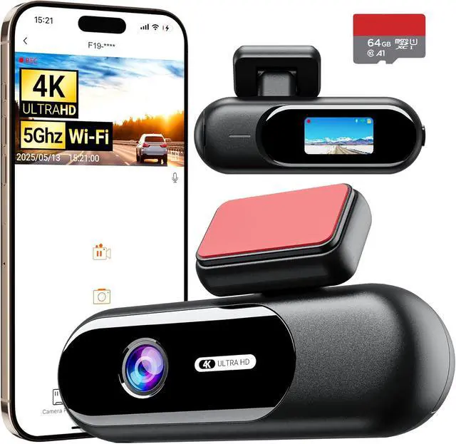 Alt view image 8 of 14 - 4K Dash Cam Front,Built-in 5G WiFi,64GB Card Included, Dash Camera for Cars, Mini 1.5" IPS Screen Dashcam with App Control,Super Night Vision, Loop Recording, G-Sensor, 24 Hours Parking Monitor