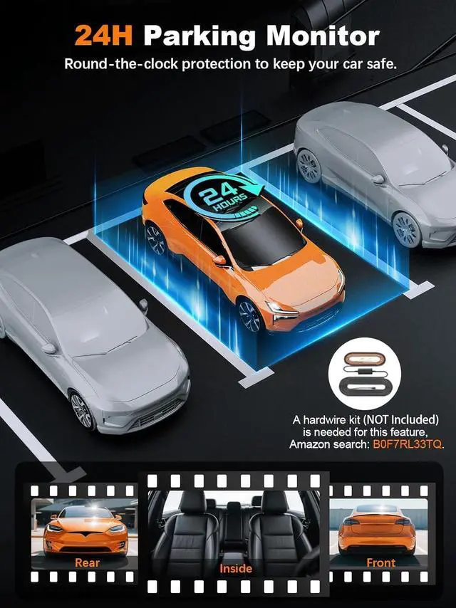 Alt view image 14 of 14 - 4K 3 Channel Dash Cam Front and Rear Inside, Built-in 5.8GHz WiFi GPS, 64GB Card Included, 4K+1080P+1080P Dash Camera for Cars, 3.18'' IPS Screen Dashcam with G-Sensor, 24H Parking Monitor