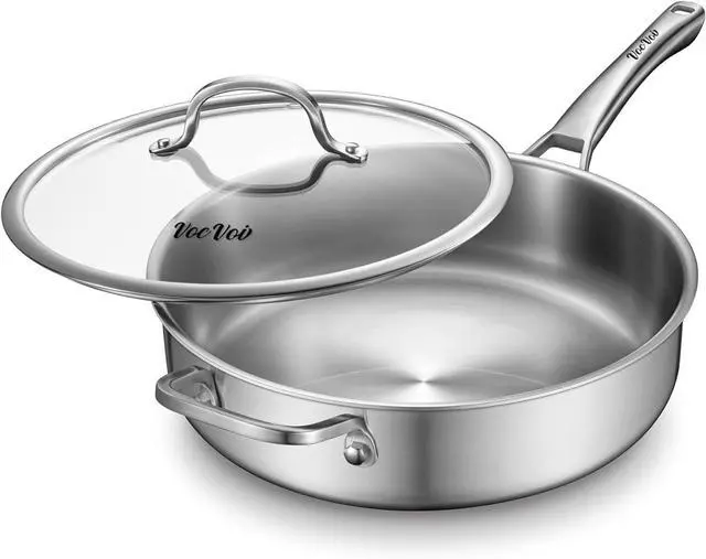 Alt view image 7 of 12 - 6-Quart Stainless Steel Saute Pan with Lid, 12-Inch Skillet, Dishwasher & Oven Safe, Works on All Cooktops