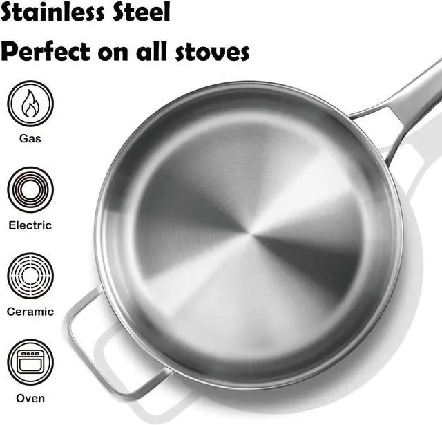 Alt view image 10 of 12 - 6-Quart Stainless Steel Saute Pan with Lid, 12-Inch Skillet, Dishwasher & Oven Safe, Works on All Cooktops