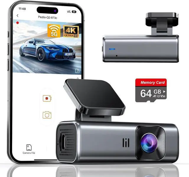 Alt view image 8 of 14 - 4K Dash Cam Front, Built-in 5G WiFi, 64GB Card Included, Dash Camera for Cars, Mini Dashcam with Super Night Vision, Loop Recording, G-Sensor, 24 Hours Parking Monitor, Support 256GB Max