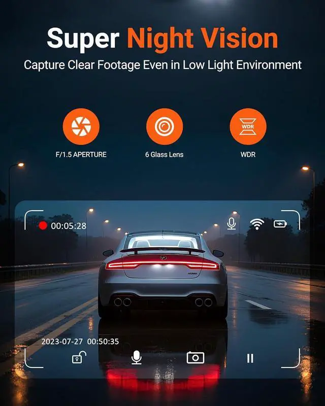 Alt view image 12 of 14 - 4K Dash Cam Front,Built-in 5G WiFi,64GB Card Included, Dash Camera for Cars, Mini 1.5" IPS Screen Dashcam with App Control,Super Night Vision, Loop Recording, G-Sensor, 24 Hours Parking Monitor