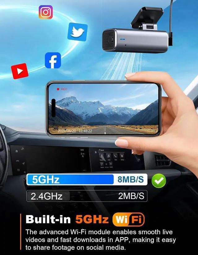 Alt view image 11 of 14 - 4K Dash Cam Front, Built-in 5G WiFi, 64GB Card Included, Dash Camera for Cars, Mini Dashcam with Super Night Vision, Loop Recording, G-Sensor, 24 Hours Parking Monitor, Support 256GB Max