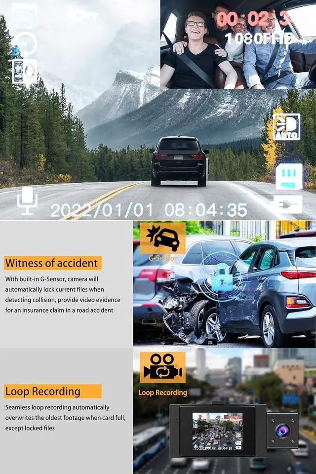 Alt view image 11 of 12 - Dual Dash Cam Front and Inside FHD 1080P Dash Camera for Cars Dashcams for Cars with Infrared Night Vision, Car Camera Driving Recorder 24H Park Monitor Motion Detection G-Sensor for Taxi Uber
