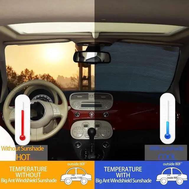 Alt view image 9 of 14 - LLKUANG Car Windshield Sunshade UV Ray Reflector Compatible with Fiat 500 2010-2025 Abarth 595 2014-2025 Front Window Sun Shade Shield Cover Foldable Reflective Sun Visor (Style A)