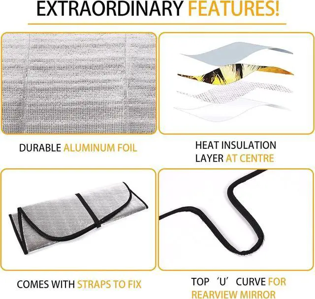 Alt view image 10 of 14 - LLKUANG Car Windshield Sunshade UV Ray Reflector Compatible with Fiat 500 2010-2025 Abarth 595 2014-2025 Front Window Sun Shade Shield Cover Foldable Reflective Sun Visor (Style A)