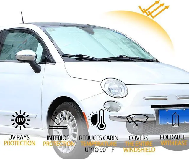 Alt view image 11 of 14 - LLKUANG Car Windshield Sunshade UV Ray Reflector Compatible with Fiat 500 2010-2025 Abarth 595 2014-2025 Front Window Sun Shade Shield Cover Foldable Reflective Sun Visor (Style A)
