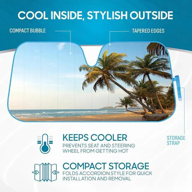Alt view image 9 of 14 - BDK Palm Tree Tropical Island Front Windshield Sun Shade Accordion Folding Cute Car Window Shades for Truck & Car Sunshade Shield for Sun UV Rays - Visor Protector Keeps Vehicle Cool - 58 x 27 inches