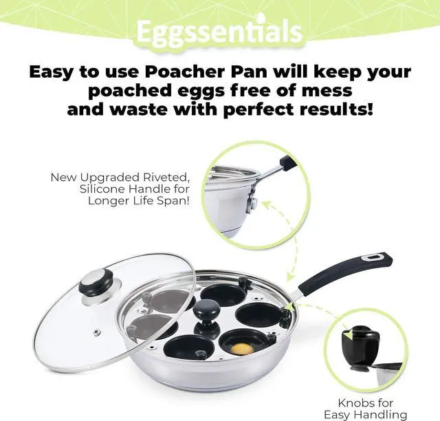 Alt view image 11 of 14 - Eggssentials Egg Poacher Pan Nonstick Poached Egg Maker, Stainless Steel Egg Poaching Pan, Poached Eggs Cooker Food Grade Safe PFOA Free with Spatula, Egg Poachers Cookware