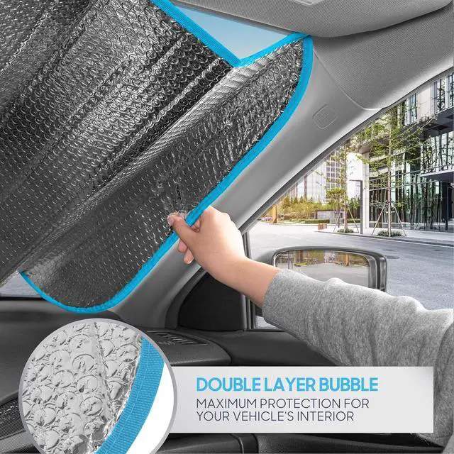 Alt view image 10 of 14 - BDK Palm Tree Tropical Island Front Windshield Sun Shade Accordion Folding Cute Car Window Shades for Truck & Car Sunshade Shield for Sun UV Rays - Visor Protector Keeps Vehicle Cool - 58 x 27 inches