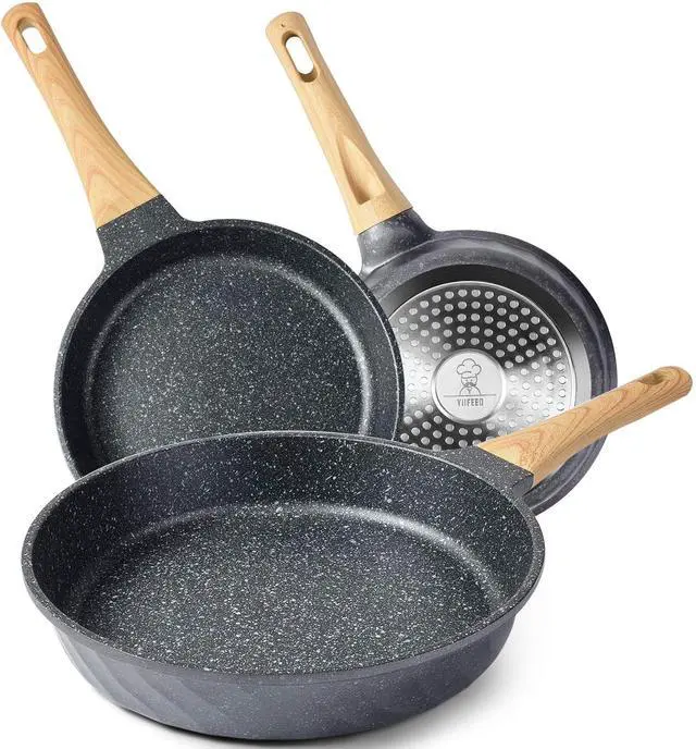 Alt view image 8 of 14 - Frying Pans Nonstick, Induction Frying Pan Set Granite Skillet Pans for Cooking Omelette Pan Cookware Set with Heat-Resistant Handle, Christmas Gift for Women (8" &9.5" &11")