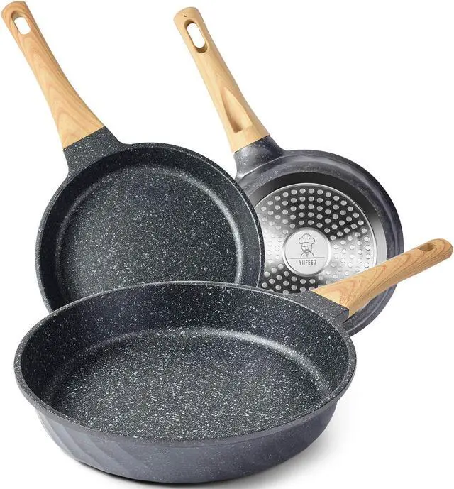 Alt view image 14 of 14 - Frying Pans Nonstick, Induction Frying Pan Set Granite Skillet Pans for Cooking Omelette Pan Cookware Set with Heat-Resistant Handle, Christmas Gift for Women (8" &9.5" &11")