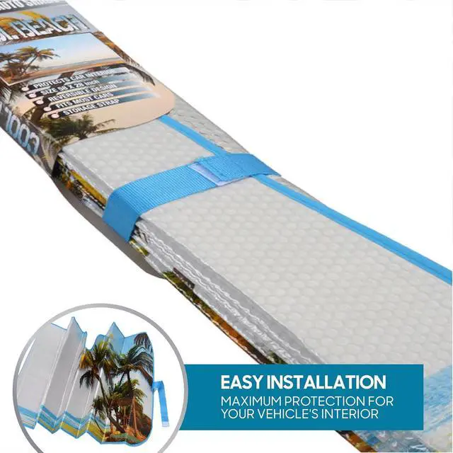 Alt view image 12 of 14 - BDK Palm Tree Tropical Island Front Windshield Sun Shade Accordion Folding Cute Car Window Shades for Truck & Car Sunshade Shield for Sun UV Rays - Visor Protector Keeps Vehicle Cool - 58 x 27 inches