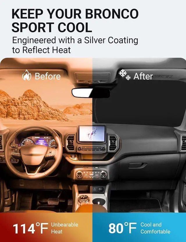 Alt view image 10 of 14 - Proadsy 2025 Upgrade Windshield Sun Shade Custom Fit Ford Bronco Sport 2021-2024 2025 4-Layer Foldable Front Sunshade Protector Sun Visor Blocks UV Rays Keep Car Cooler