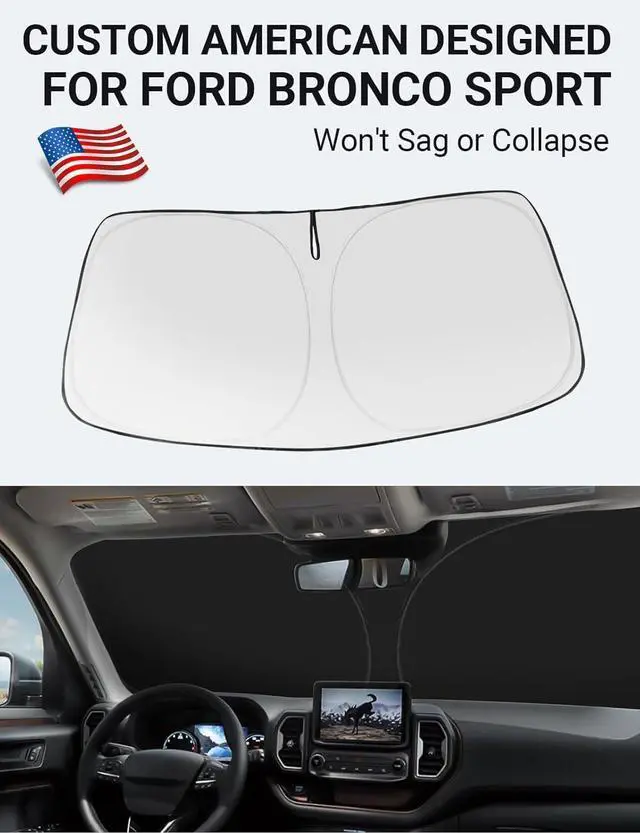 Alt view image 9 of 14 - Proadsy 2025 Upgrade Windshield Sun Shade Custom Fit Ford Bronco Sport 2021-2024 2025 4-Layer Foldable Front Sunshade Protector Sun Visor Blocks UV Rays Keep Car Cooler