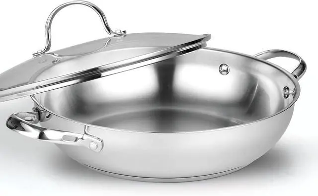 Alt view image 7 of 12 - Cooks Standard Wok Stir Fry Pan with Glass Lid, Classic Stainless Steel 12-Inch/30cm Everyday Chef's Pan, Silver