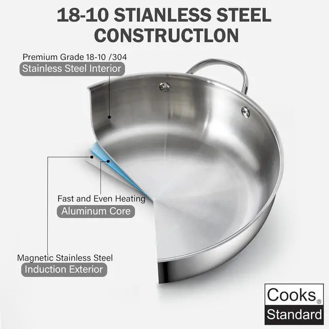 Alt view image 9 of 12 - Cooks Standard Wok Stir Fry Pan with Glass Lid, Classic Stainless Steel 12-Inch/30cm Everyday Chef's Pan, Silver
