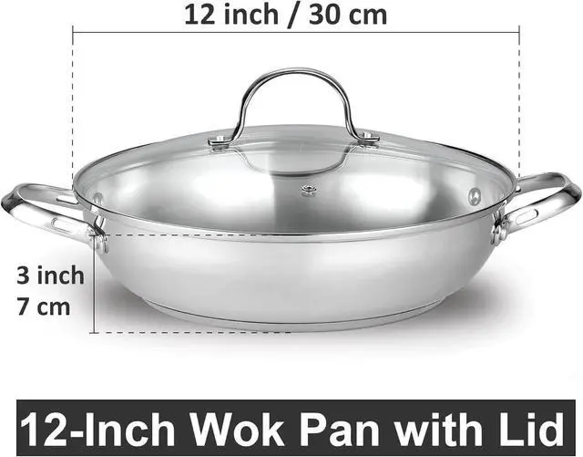 Alt view image 8 of 12 - Cooks Standard Wok Stir Fry Pan with Glass Lid, Classic Stainless Steel 12-Inch/30cm Everyday Chef's Pan, Silver