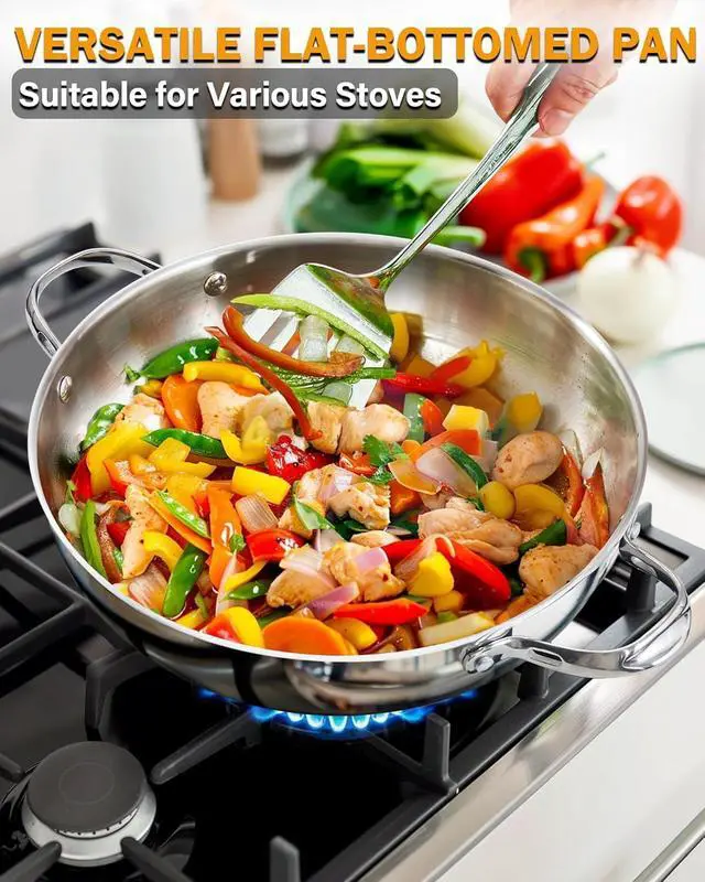 Alt view image 11 of 12 - Cooks Standard Wok Stir Fry Pan with Glass Lid, Classic Stainless Steel 12-Inch/30cm Everyday Chef's Pan, Silver