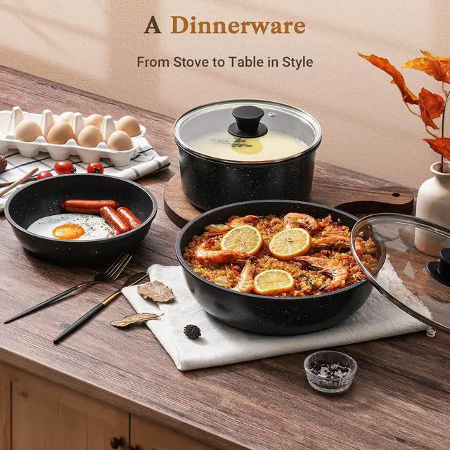 Alt view image 14 of 14 - 15Pcs Pots and Pans Set Non Stick, Cookware Sets with Detachable Handle, Nonstick RV Kitchen Cooking Tools Removable Handles, Oven Safe, Induction Fast, Stackable Induction Cookware,Black