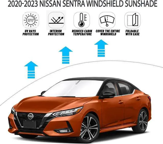 Alt view image 9 of 14 - D-Lumina Windshield Sun Shade for 2020 2021 2022 2023 2024 2025 Nissan Sentra Sedan Accessories, Front Window Sunshade Sun Visor Protector Block UV Rays Heat, Foldable 2 Layers 210T Material