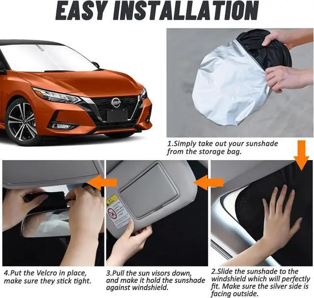 Alt view image 11 of 14 - D-Lumina Windshield Sun Shade for 2020 2021 2022 2023 2024 2025 Nissan Sentra Sedan Accessories, Front Window Sunshade Sun Visor Protector Block UV Rays Heat, Foldable 2 Layers 210T Material