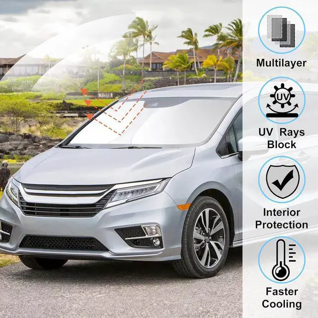 Alt view image 8 of 12 - Windshield Sun Shade Custome Fit 2018-2024 2025 2026 Honda Odyssey Accessories LX,EX,EX-L,Touring,Elite Minivan Foldable Window Sunshade Protector Blocks Sun Rays & Heat