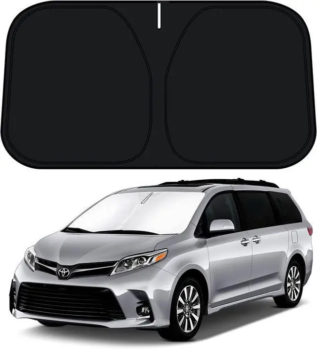 Alt view image 8 of 14 - D-Lumina Windshield Sun Shade for 2011-2020 Toyo-ta Sienna Accessories, Front Window Sunshade Sun Visor Protector Block Heat UV Rays, Foldable 2 Layers 210T Material
