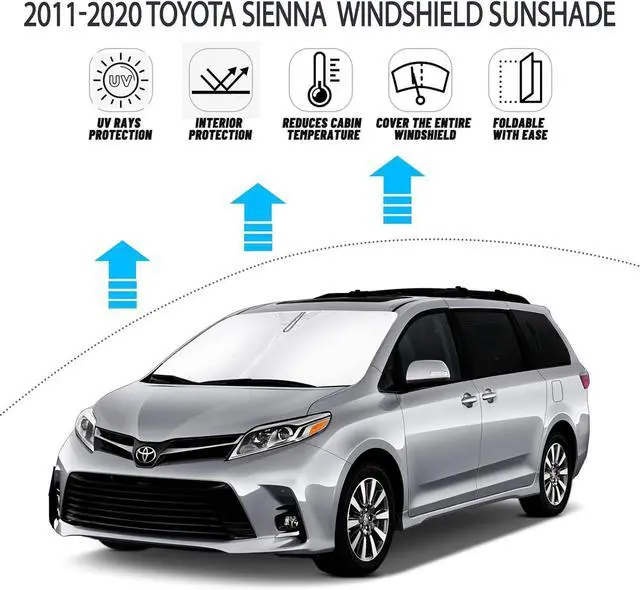 Alt view image 9 of 14 - D-Lumina Windshield Sun Shade for 2011-2020 Toyo-ta Sienna Accessories, Front Window Sunshade Sun Visor Protector Block Heat UV Rays, Foldable 2 Layers 210T Material