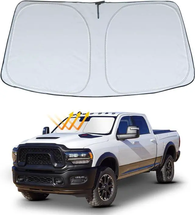 Alt view image 8 of 14 - Windshield Sun Shade for Dodge RAM 2500 3500 2025 2024-2010 Custom Fit Foldable Sunshade Sun Visor Shield Protector Accessories Blocks UV Rays Keep Your Car Cooler